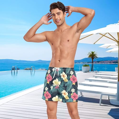Leaf Flower Art Mens Swim Trunks with Liner, Cool Quick Dry Beach Swim Shorts, Swimwear Bathing Suits S4