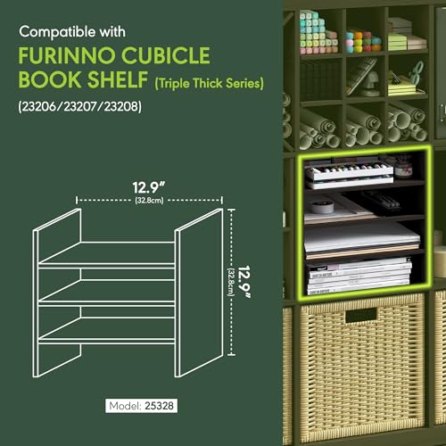 Image of Furinno Cubicle 3-Shelf Cube Insert, Cube Organizer, Black Oak | 12.9W x 12.9H, Vertical /Horizontal Shelf Accessory, Fits into Furinno Triple Thick Cubes, Ikea Kallax, for Organization
