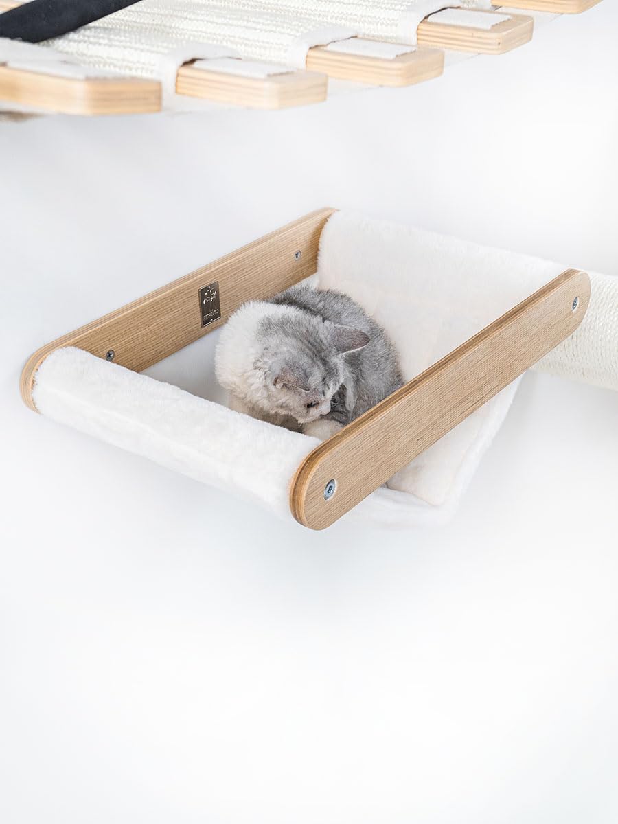 Petrebels Kletterwand, Katzenhängematte Lazy 50 cm, Kratzbaum Wand, Premium Qualität Wandkratzbaum, Katzenbett Wandmontage, Holz Farbe Eiche-Rustikal Look