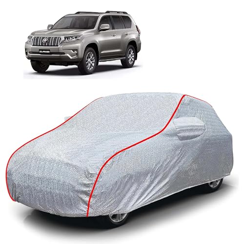 Image of Sulfar 100% Waterproof Car Body Cover Compatible with Mirror for Toyota Land Cruiser (Triple Stitched, Full Bottom Elastic, Magic Silver with Red Piping)