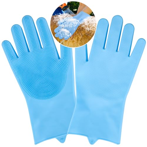 VIWIK Dog Brush Gloves, Pet Bathing Gloves, Silicone Dog washing Gloves with High-Density Teeth, Dog Bath Supplies Christmas Gifts for Long Short Haired Dogs and Cats Blue