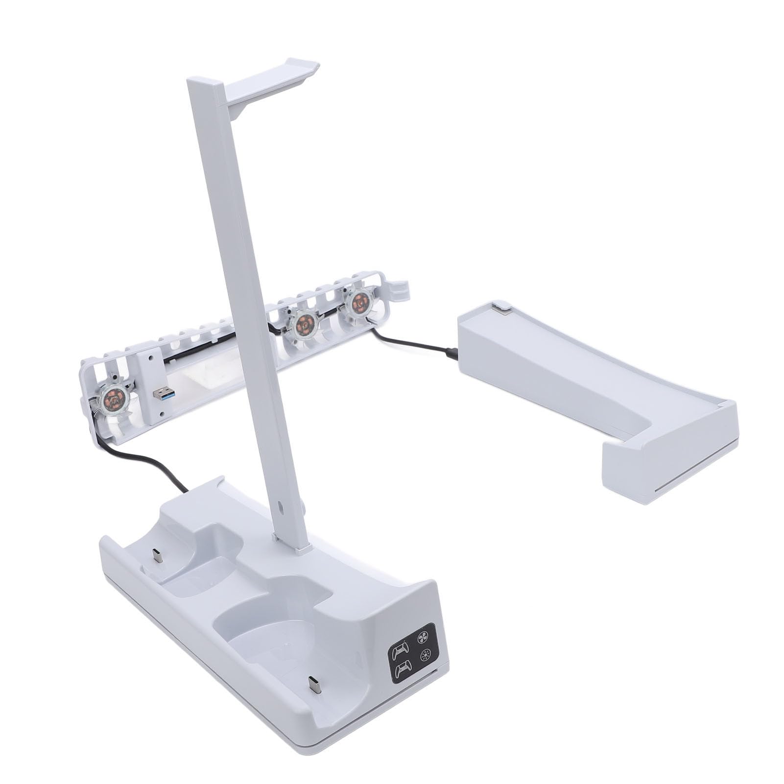 Generic Soporte de Consola Vertical con Estación de Enfriamiento, Cargador de Controlador Rápido, Ventilador de Enfriamiento de 3 Velocidades Ajustables, 14 Efectos de Iluminación RGB, ABS Premium