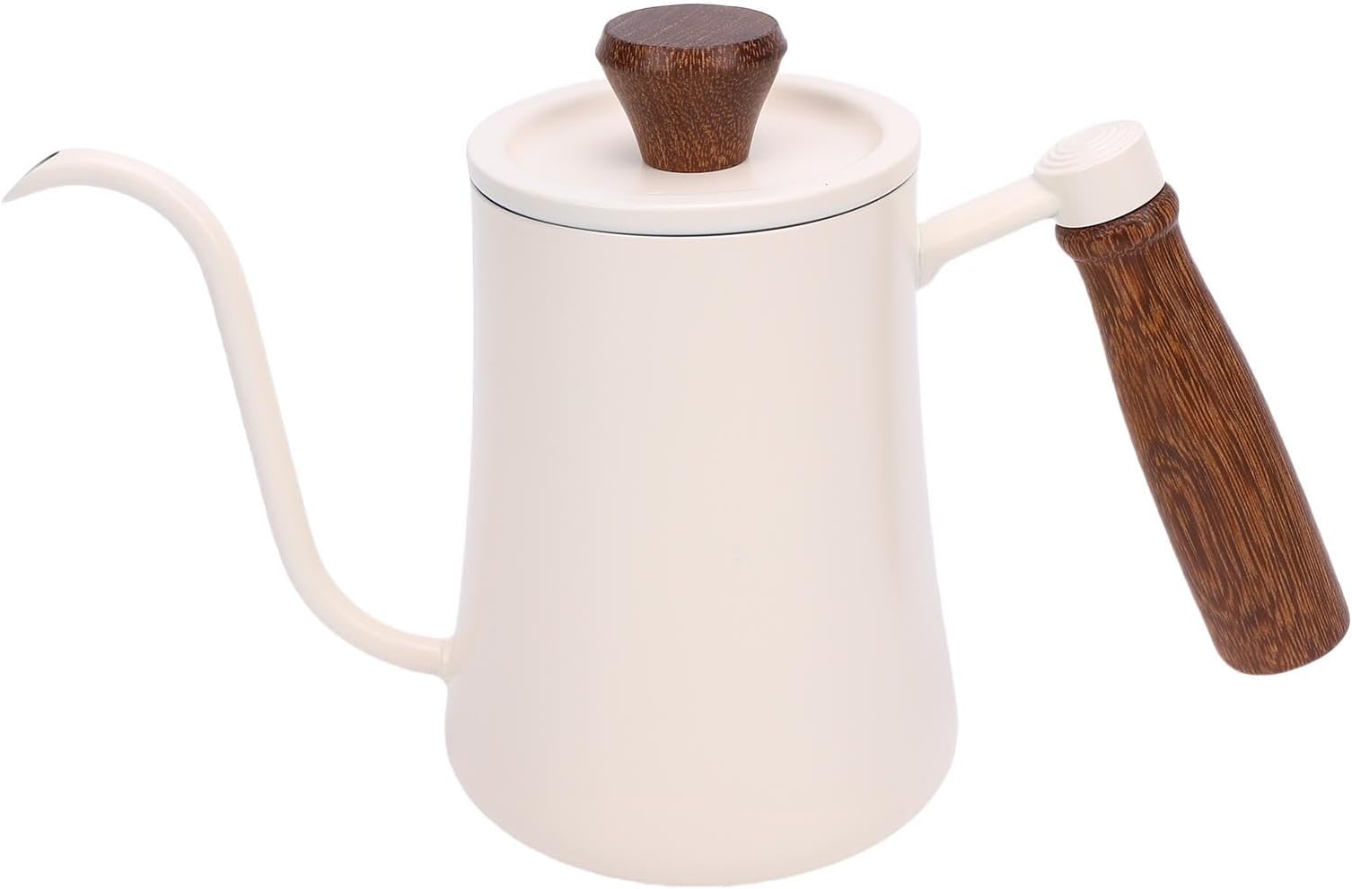 Hand Brew Coffee Kettle 600ML Stainless Steel Long Spout Pot for Home Camping, Accurate Scale, Premium Wood Handle (White)