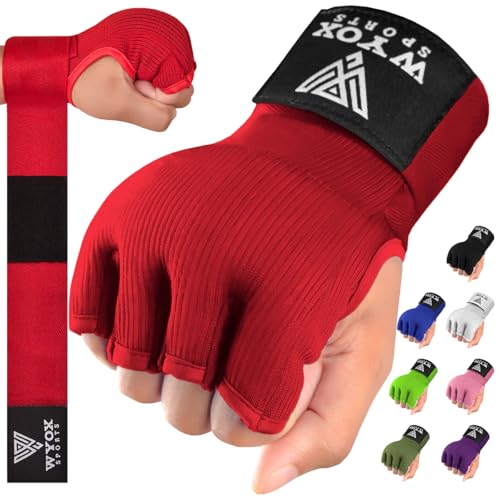Image of WYOX Gel Boxing Hand Wraps Inner Gloves for Men & Women - 80cm /31inch Quick Wrist Strap, Padded Knuckle Support, Fingerless MMA Muay Thai Kickboxing Wraps for Training, Punching & Martial Arts