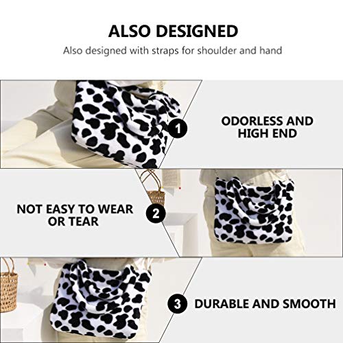 Amosfun Bolsas Femininas de Pelúcia Com Estampa de Vacas Bolsa Embreagem Branca E Preta Crossbody Bo