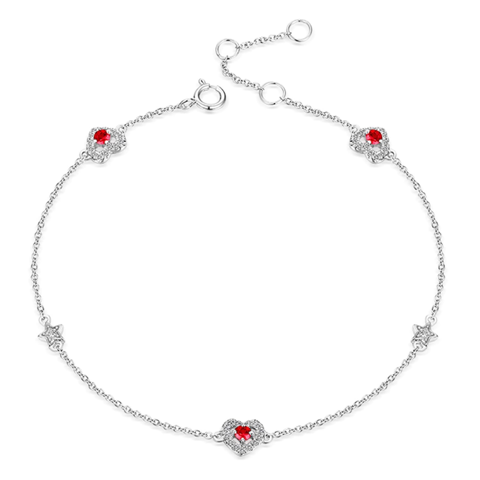 Bransoletka z białego złota dla kobiet 750/585/375, bransoletka damska syntetyczna rubinowa 0,16ct 16-18 cm przedłużenie 4 cm z moissanitem, bransoletki dla panny młodej