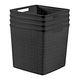 Curver Set of 4 Jute Large Cube Decorative Plastic Organization and Storage Baskets, Perfect Bins for Home Office, Closet Shelves, Kitchen Pantry and All Bedroom Essentials, Black