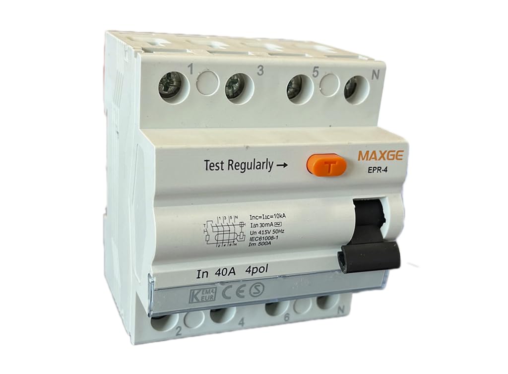 Diferencial 4P 40A 30mA, protección contra sobrecargas, corto-circuitos y fugas a tierra, ideal para instalaciones eléctricas seguras.
