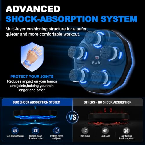 Image of Music Boxing Machine for Adults & Kids, Wall Mounted Bluetooth Boxing Trainer with Gloves, LED Rhythm Lights, Hit Counter, 9 Modes & 9 Speeds, Home Gym Fitness Equipment