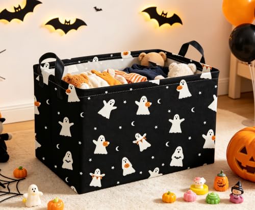 Image of Kids Basket Hlooween Storage Basket Gift Basket Rectangular Bedroom Decor for Books(Black Ghost)