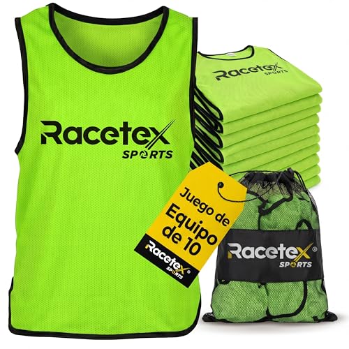 Racetex Petos de fútbol niños y adultos, set de 10 – Casimeta de entrenamiento para hombres y mujeres – petos futbol niños fabricados en malla transpirable (amarillo, L)