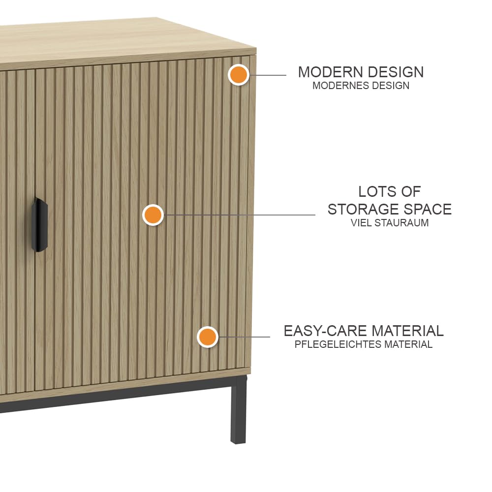 Vicco Kommode Lennox, Eiche, 80 x 69 cm | mit 2 Türen, zur Ablage von Zeitschriften und Fernbedienungen geeignet