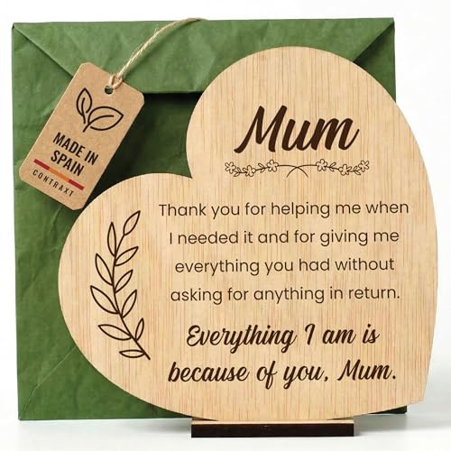 CONTRAXT Wooden Mothers Day Card. Gift cards Unique mothers day gift card Wooden sentimental gifts for mum Christmas cards card simple from son daughter (Mother)