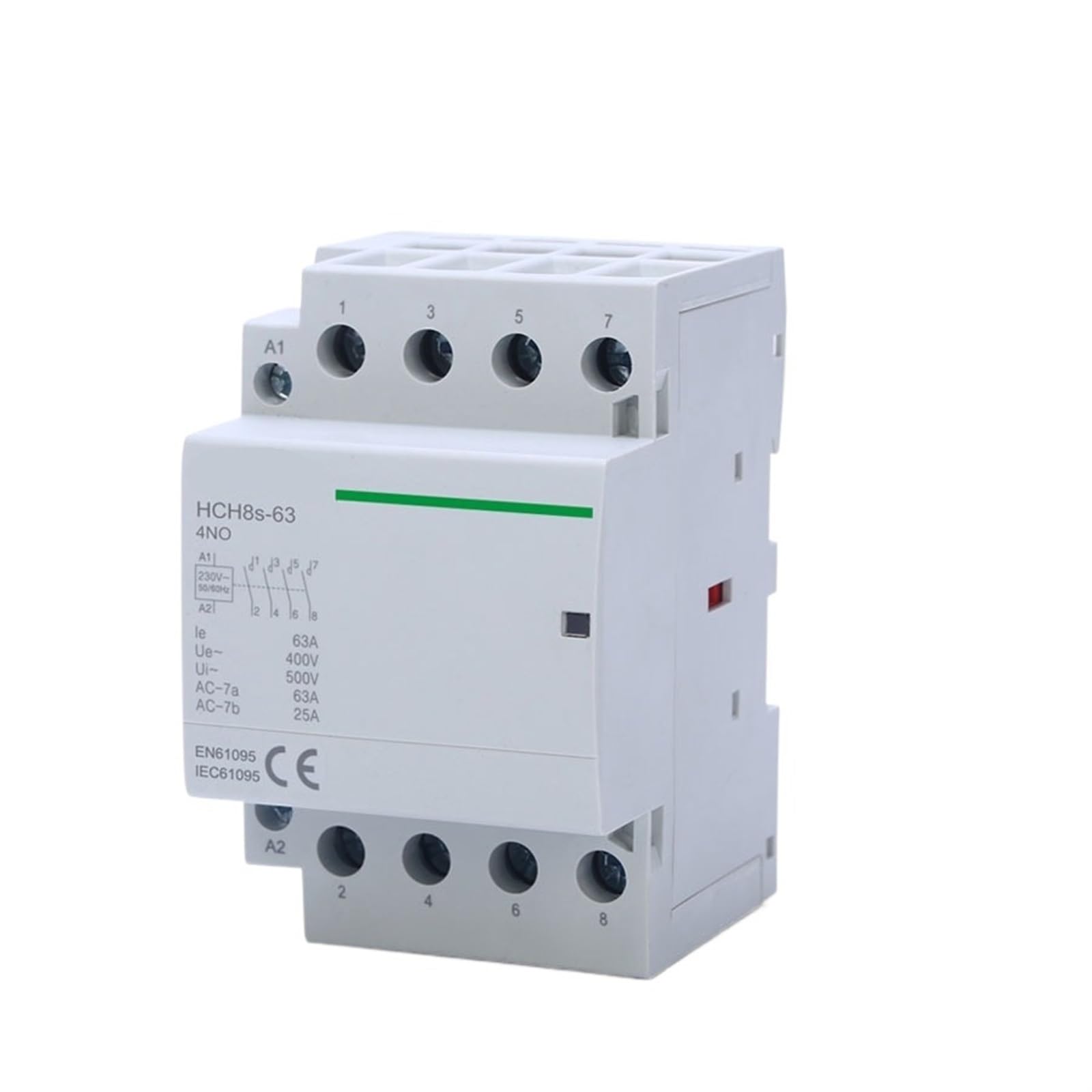 HUUOQIWY HCH8s-63 Modular Contactor 50Hz 60Hz 4P 63A 4NO 4NC 2NO2NC 220V 110V 24V Automatic DC Household Contactor 1Pcs(4P 63A 3NO1NC AC230V)