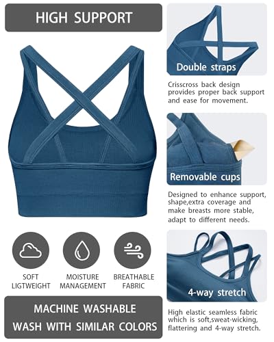 Image of Sports Bras for Women HIigh Support, Criss-Cross Back Padded Strappy High Impact Sports Bras for Women Large Bust