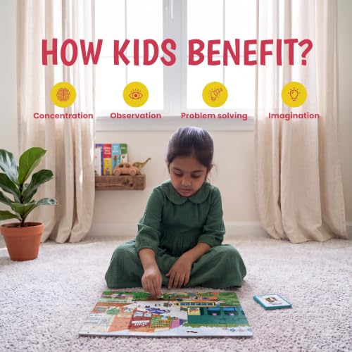 Image of The Curious Bees - Seek & Spot Puzzle & Game - Busy City Puzzle | 60 Pieces + 10 Seek Cards | Gifts for Boys and Girls Ages 4-8 | BIS Approved | Made in India