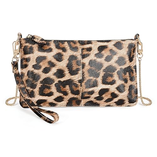 Image of YALUXE Genuine Leather Wristlet Handbags Purses Cell Phone Pocket Clutch Wallet Crossbody Bags for Women