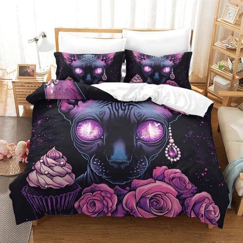 Parure de lit chat 3D microfibre pour chambre d'ado moderne