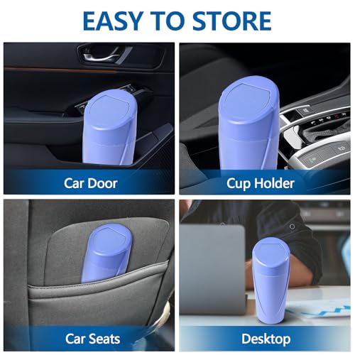 Image of Hovom Mini Car Trash Can with Lid, Portable Garbage Can for Car, Leakproof Cup Holder Automotive Garbage Bin with 2 Rolls of Trash Bags, Small Trash Storage Can for Car Home Office(Dark Blue)