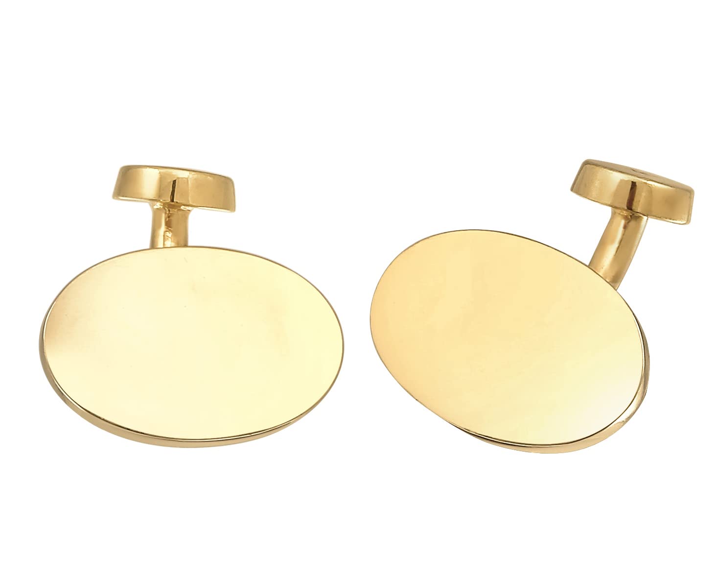 Kuzzoi Gemelos para hombre, diseño ovalado brillante, de plata de ley 925 chapada en oro, joyas clásicas para la camisa, regalo de boda y cumpleaños, Plata de ley