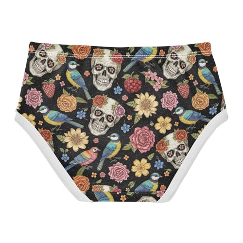 Joisal Cotton Toddlers Underwear Floral Vintage Skulls Birds Florals Panties for Girl Flower Briefs Kids Undies 2t2