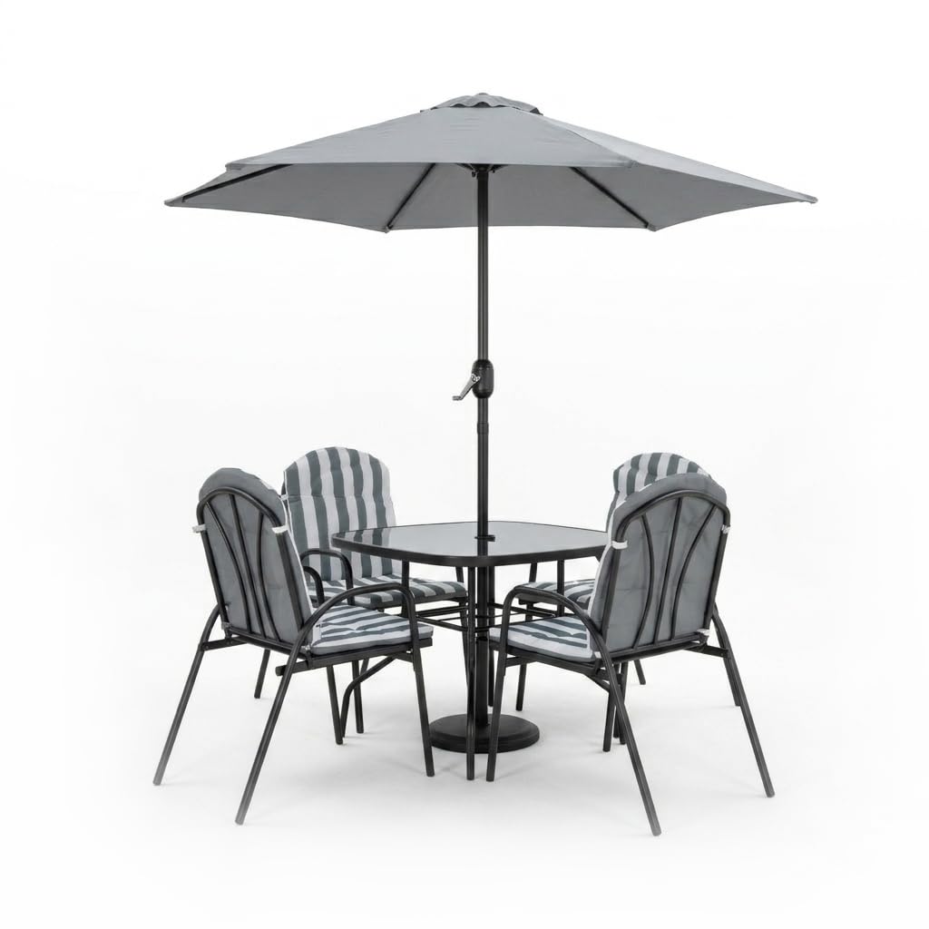 KG KITGARDEN Conjunto Balcón/Terraza, 1 mesa centro, 4 sillones y 1 parasol, Gris, Set Dakota
