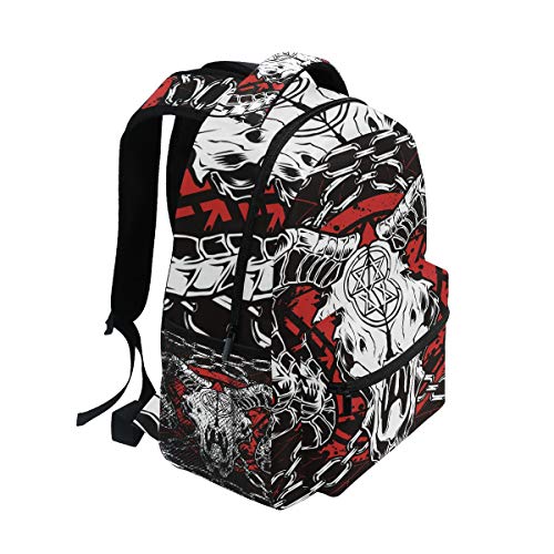 Devil Skull Baphomet Satanic Pentagram Backpacks School Book Bag Travel Hiking Camping Daypack2