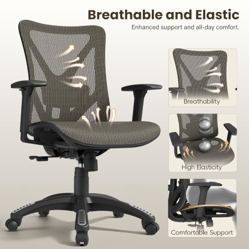Image of Ergonomic Office Chair, Mesh Computer Desk Chairs with BIFMA X5.1 Certified, Adjustable Lumbar Support, 3D Arm, Tilt Back, Wide Seat, Comfy Swivel Work Task Chair for Company and Home (Coffee Brown)