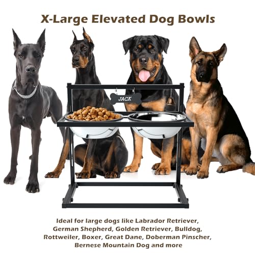 X-Large Erhöhte Hundenäpfe für extra große Hunde mit Matte, erhöhter Hundenapfständer für große Rassen, 4 höhenverstellbare Hundenäpfe mit Zwei 3L(13Cups) Hundenäpfen aus Edelstahl