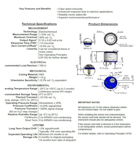 Capteur électrochimique sonde à oxygène 4OX-V pour analyseur de gaz 10x