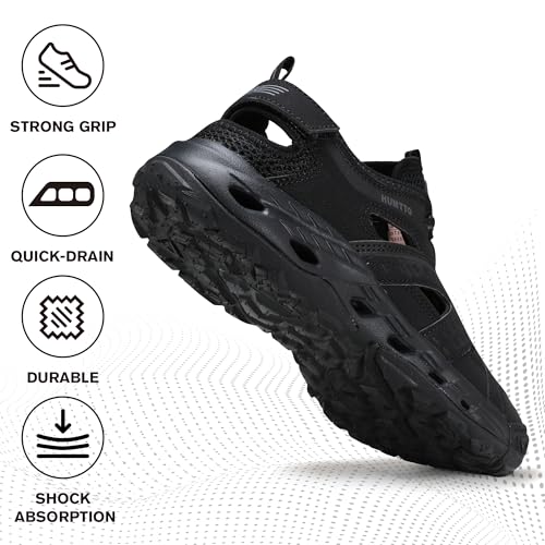 Image of HUMTTO Men's Amphibious Closed Toe Hiking Sandals,Quick-Dry Water Shoes | Non-Slip Athletic Adjustable Outdoor Fisherman Beach Summer Walking Travel River Shoe