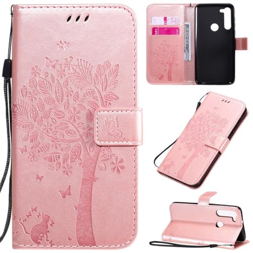 ShuiSu Funda tipo cartera de cuero vegano para Motorola Moto G8 Power, funda protectora con tapa con hermoso patrón de árbol, cierre magnético, función atril, bolsillos para tarjetas (KP2), color oro