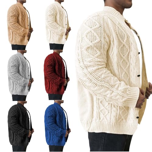 Cambkatl Men's Stand Collar Cable Knit Cardigan Sweater Shawl Collar Long Sleeve Casual Cardigans Warm Thermal Outerwears2