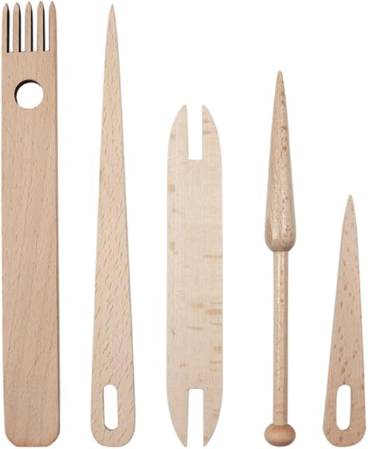 CENPEK 5Pcs Weaving Loom Tools, Wooden Knitting Needles Crochet Needle Weaving Shuttle Stick for Tapestry Handcrafts