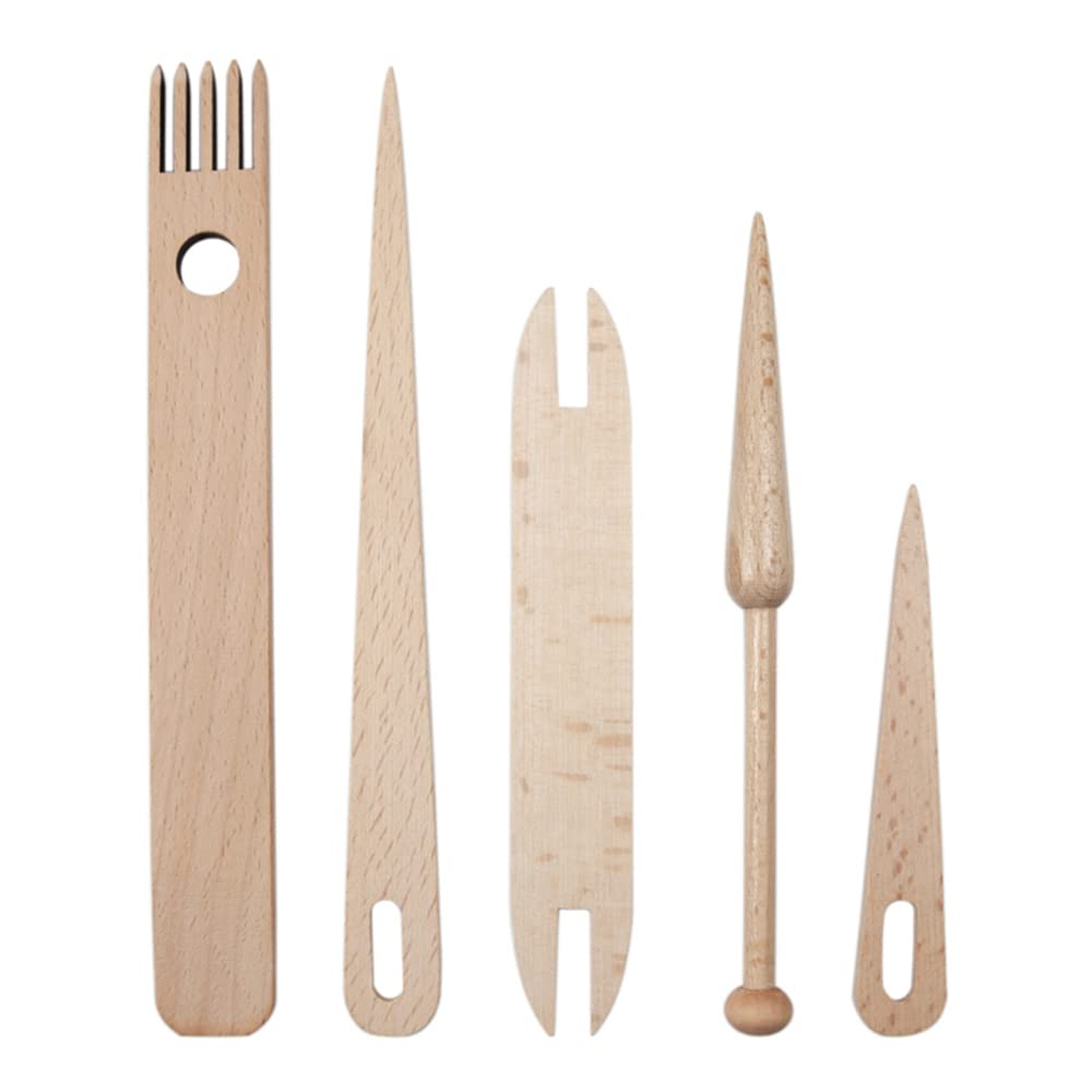 Cenpek 5Pcs Weaving Loom Tools, Wooden Knitting Needles Crochet Needle Weaving Shuttle Stick For Tapestry Handcrafts