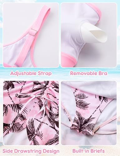 Image of DAXIANG Teens Girls Two Piece Swimsuit Modest Ruffle Skirt Bathing Suit Adjustable Straps Tankini Sets with Padded Size 7-16