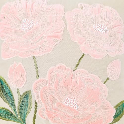 Image of haus & kinder Cushion Cover 16 x 16 Inch | Embroidered Decorative Cushion Cover for Sofa, Bed & Home Decor | Rose Bower Pink | Pack of 1