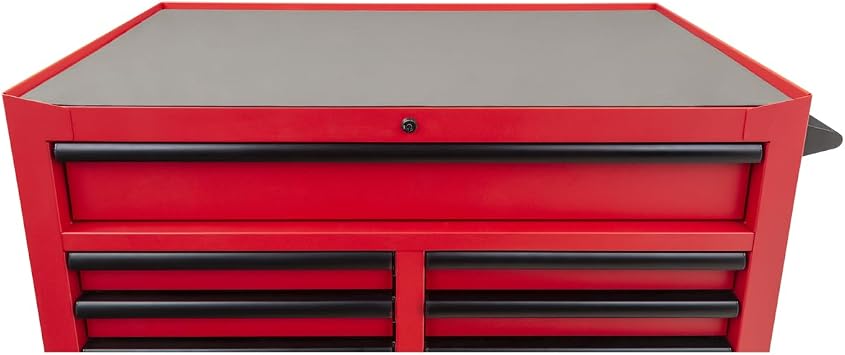 K Tool International 75133 41 Service Tool Cabinet for Garages, Repair Shops and DIY, (10) Drawer, Double Bay, 5 Swivel Casters, (2) with Brake, Integrated UL Power Strip, Fully Assembled, Red/Black