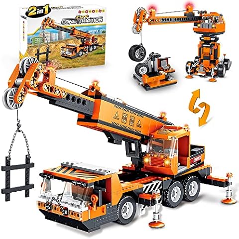 HOGOKIDS City Crane Building Set - 475 Pieces 2 in 1 Construction Vehicle Building Blocks Toys with Working Boom, Outriggers & Winch System Best STEM Tech Toy Gifts for 6 7 8 9 11 12+ Years Old Boys Cover
