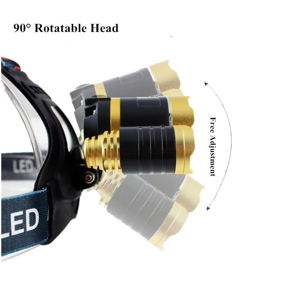 Lampe frontale étanche rechargeable, super lumineuse 9000 lumens avec capteur zoomable et mise au point réglable, lampe frontale LED pour camping, pêche, randonnée, chasse, course à pied, marche,