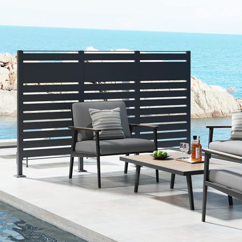 DWD Garden Fence Panels Grey Effect Slats 1.5m 5ft Height Complete with 4 Bolt Down Posts Each Set is 3 Panels (130cm Height x 75cm Wide) 4 Posts Coverage 2.45m No Maintenance,Privacy Screen