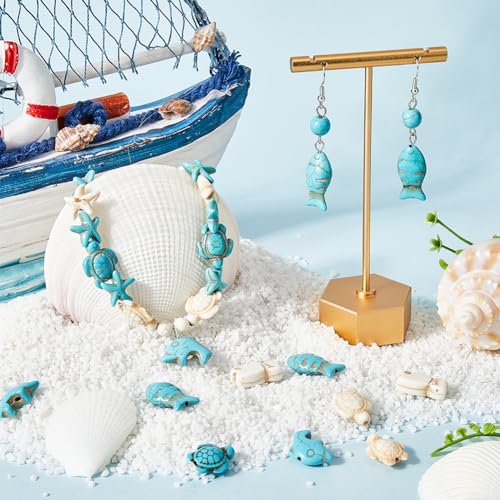 SUNNYCLUE 120PCS 6 STYLES Turquoise Turtle Beads Ocean Animal Beads Summer Hawaii Sea Animals Blue White Lucky Fish Gemstone Loose Spacer Bead Bulk for jewellery Making Beading Kit Bracelet Craft - Image 4