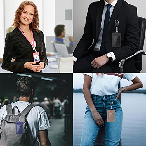 Life-Mate Badge Holder - Leather Id Badge Card Holder Wallet Case With 3 Cards Slot And Neck Lanyard/Strap. Additional Retractable Badge Reel With Belt Clip (Blue, Linen Finish) #TOP5