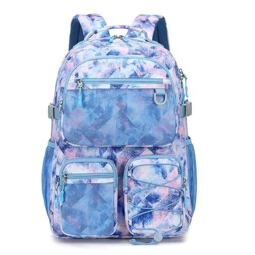 Image of Lohol Multi-Pocket Backpack for School College Travel, Heavy Duty Big Bookbag with 15.6 inch Laptop Compartment (Blue Pink Tie-Dye