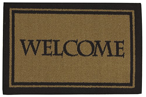 Machine Washable Welcome Design Non-Slip Rubberback 2x3 Entry Doormats for Doorway, Entryway, Indoor Door Mat Front Door, Rugs For Entrance, 20" x 30", Beige Welcome