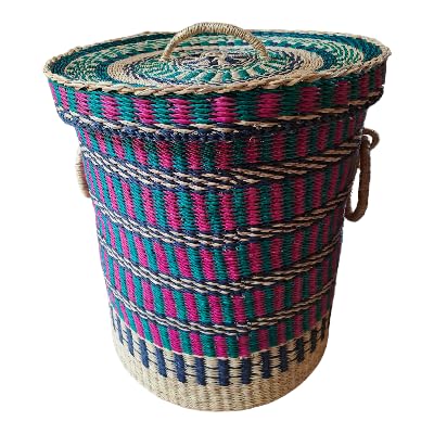 Handmade Woven Laundry Basket for Clothes, Towels, Sheets, Blankets, Storage Basket with Lid, Rattan Hamper Basket (Large)