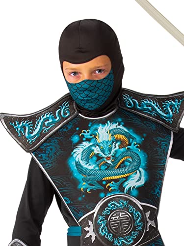 Disfraz completo azul de ninja dragón para niño miniatura 2