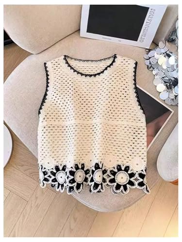 GORGLITTER Women's Crochet Tank Tops Hollow Out Sweater Vest Scoop Neck Sleeveless Cover Up Boho Knit Tops 20252