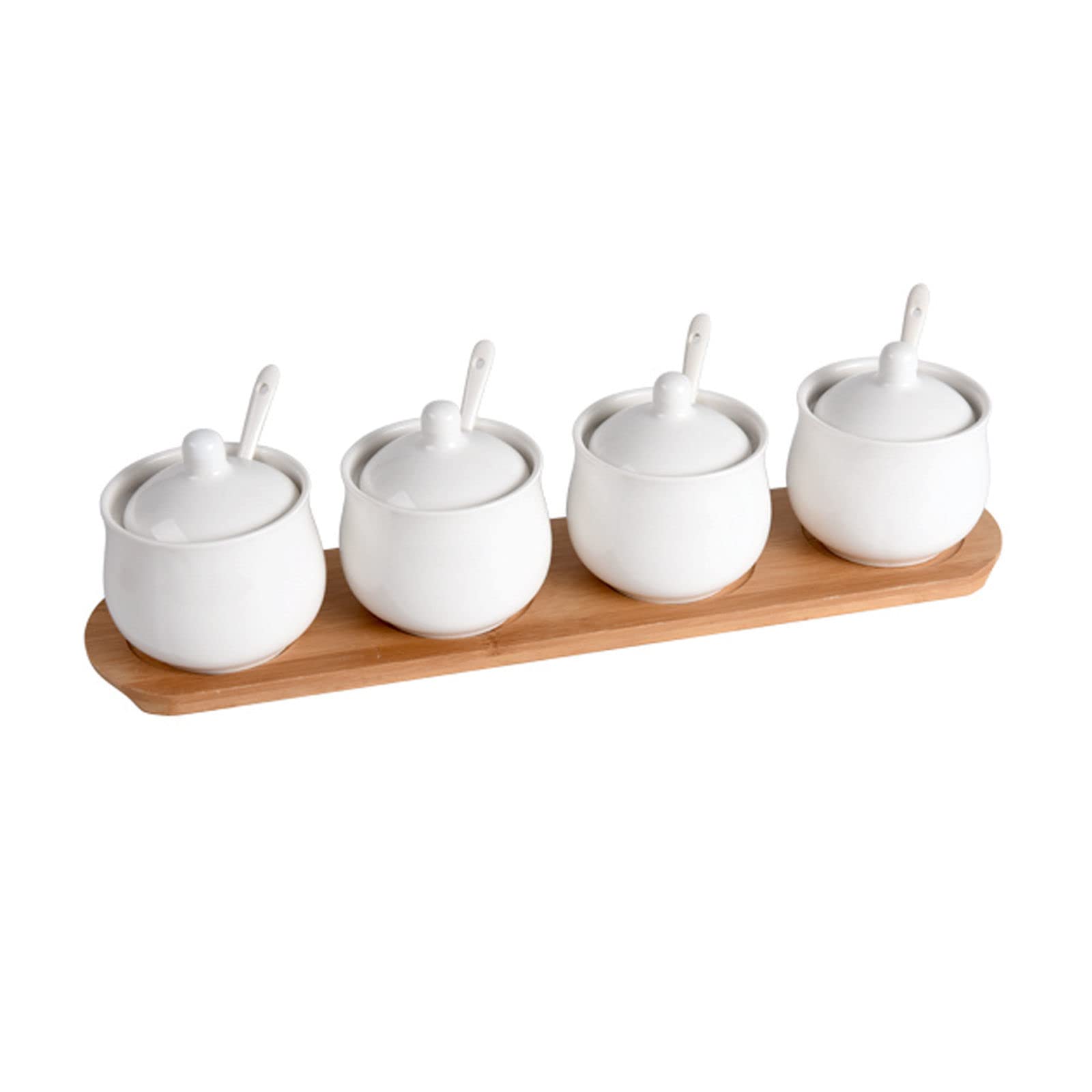 Barattolo per spezie in porcellana, zuccheriera in ceramica con coperchio, zuccheriera in porcellana con cucchiaio, piccola saliera, per caffetteria, ristorante, 3 set (bianco 4 set)