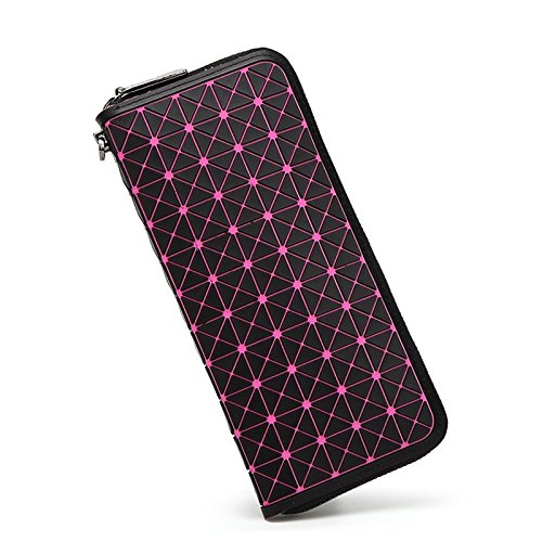 EVANA Geometric Engraved Design Zipper Long Wallet (Pink)